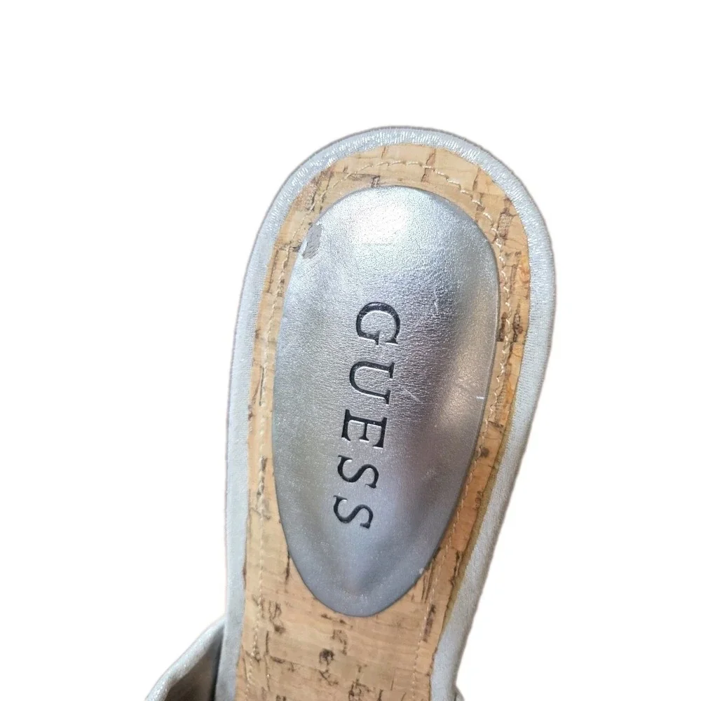 Guess GWGALLOW Womens Silver Metallic Cork Wedge Slide Sandals Size 8M